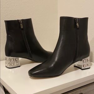 Miu Miu Black Leather Boots with Crystal Heel